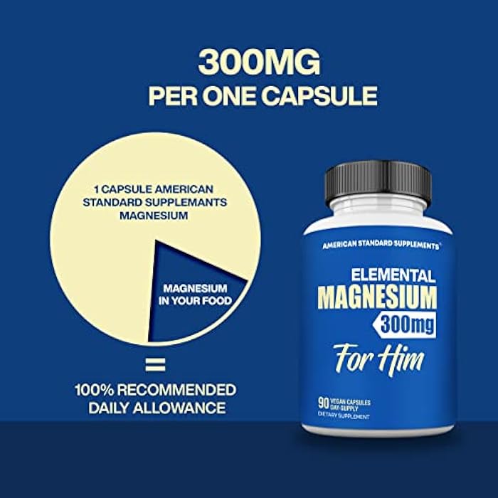 American Standard Supplements Magnesium Glycinate 300mg Per Serving as Magnesium Glycinate, Magnesium for Him - Vegan, Gluten Free, Non-GMO, 90 Capsules, 45 Servings - Image 5