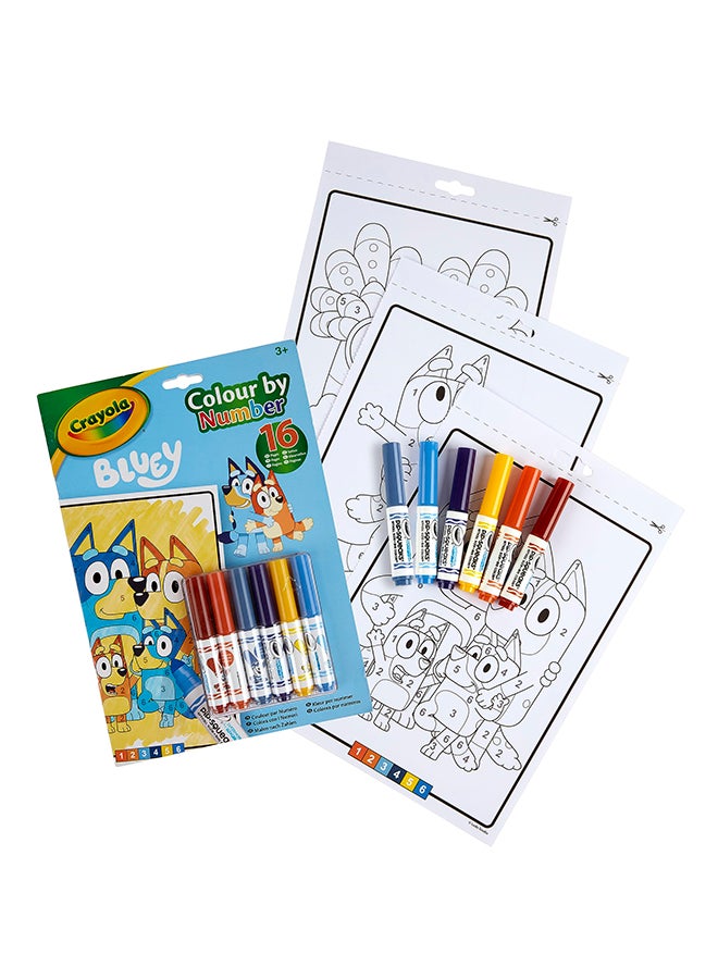 Crayola Colour by Numbers Bluey (Includes 16 Colouring Pages and 6 Mini-Markers) | Early Years Educational Colouring Fun | For Ages 3+ - Image 1