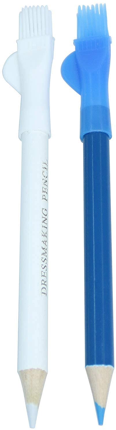 Longdex Fabric Marking Pencil 2PCS Colors Pencils Tailor Chalk with Brush for Sewing Craft Blue and White - Image 2