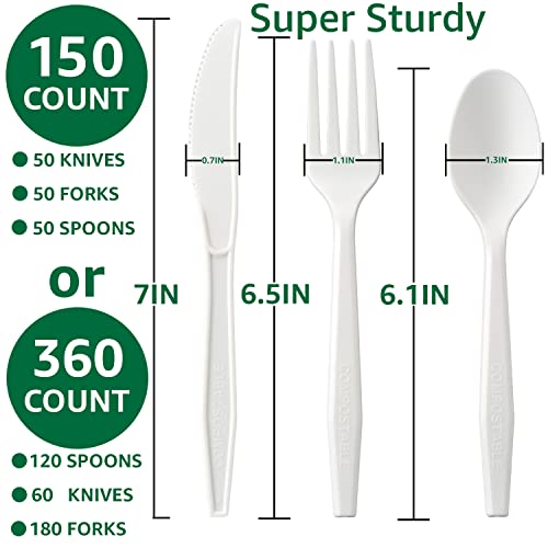 BIOCEAN 100%Compostable No Plastic Knives Disposable Forks Spoons Plastic Utensils, The Heavyweight Heavy Duty Flatware is Eco Friendly Products for Lounge Party Wedding BBQ Picnic Camping [150 Count] - Image 2
