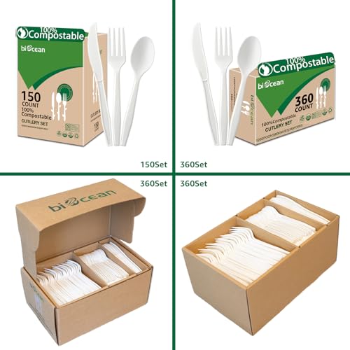 BIOCEAN 100%Compostable No Plastic Knives Disposable Forks Spoons Plastic Utensils, The Heavyweight Heavy Duty Flatware is Eco Friendly Products for Lounge Party Wedding BBQ Picnic Camping [150 Count] - Image 3