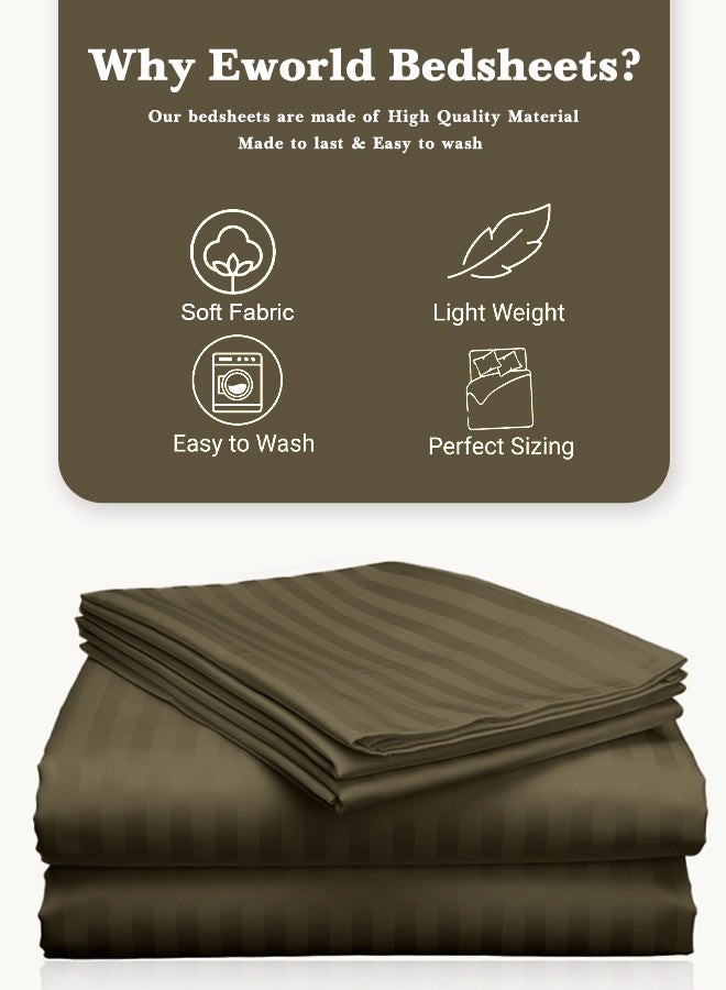 Eworld 3 Piece Super King Olive Green Striped Bed Sheet Set – Ultra-Soft Microfiber Striped Sheet & 2 Pillowcases, Breathable Luxury Bedding for Home & Hotel Use - Image 2