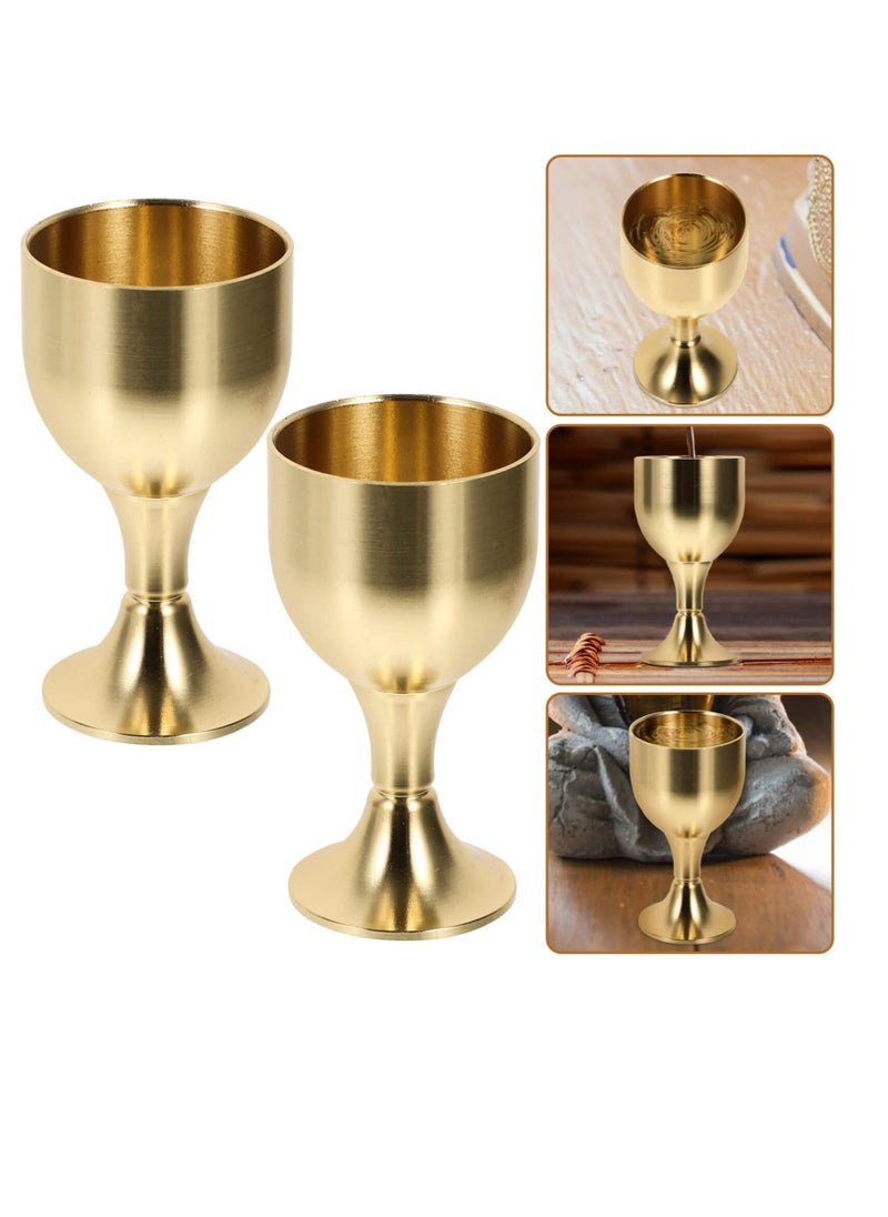 Vintage Copper Wine Cup, 2 Pcs Cup Metal Wine Cup, Brass Chalice Goblet, Meditation Bowl Tea Cup, Vintage Chalice Glasses, Multi-function Offering Cup, Pure Brass Holy Water  - Image 3