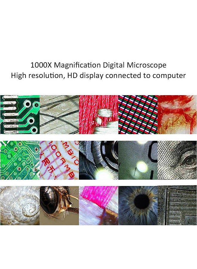 Generic - 1000x Magnification USB Digital Microscope Built-in 8 LED Camera Magnifier with Base Stand Holder Support for Windows XP/Vista/Win 7 8 10/Android Phones - Image 1