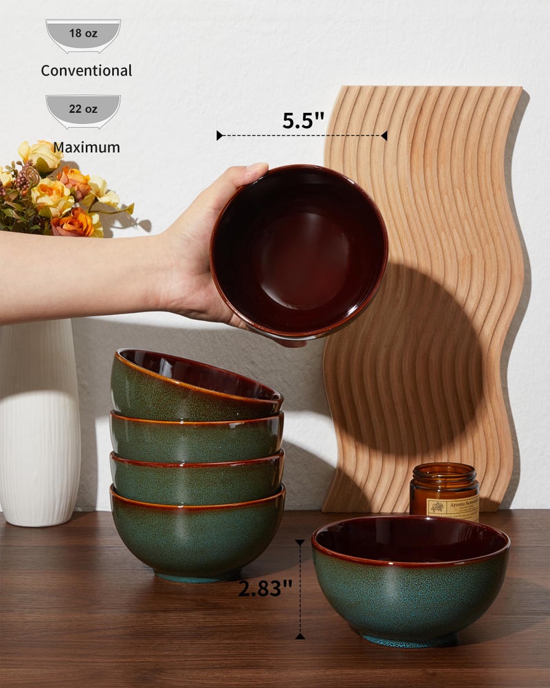 Pokini 5.5" Cereal Bowls & Dessert Bowls Set of 6-22 Oz Small Bowls for Kitchen-Ceramic Bowl for Cereal, Soup, Oatmeal, Salad, Ramen, Noodle, Rice, Yogurt-Dishwasher & Microwave Safe, Brown Green - Image 2