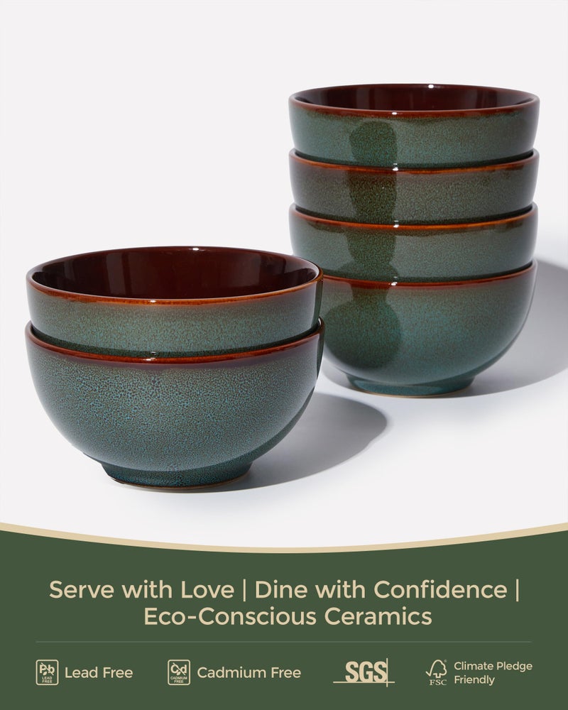 Pokini 5.5" Cereal Bowls & Dessert Bowls Set of 6-22 Oz Small Bowls for Kitchen-Ceramic Bowl for Cereal, Soup, Oatmeal, Salad, Ramen, Noodle, Rice, Yogurt-Dishwasher & Microwave Safe, Brown Green - Image 4