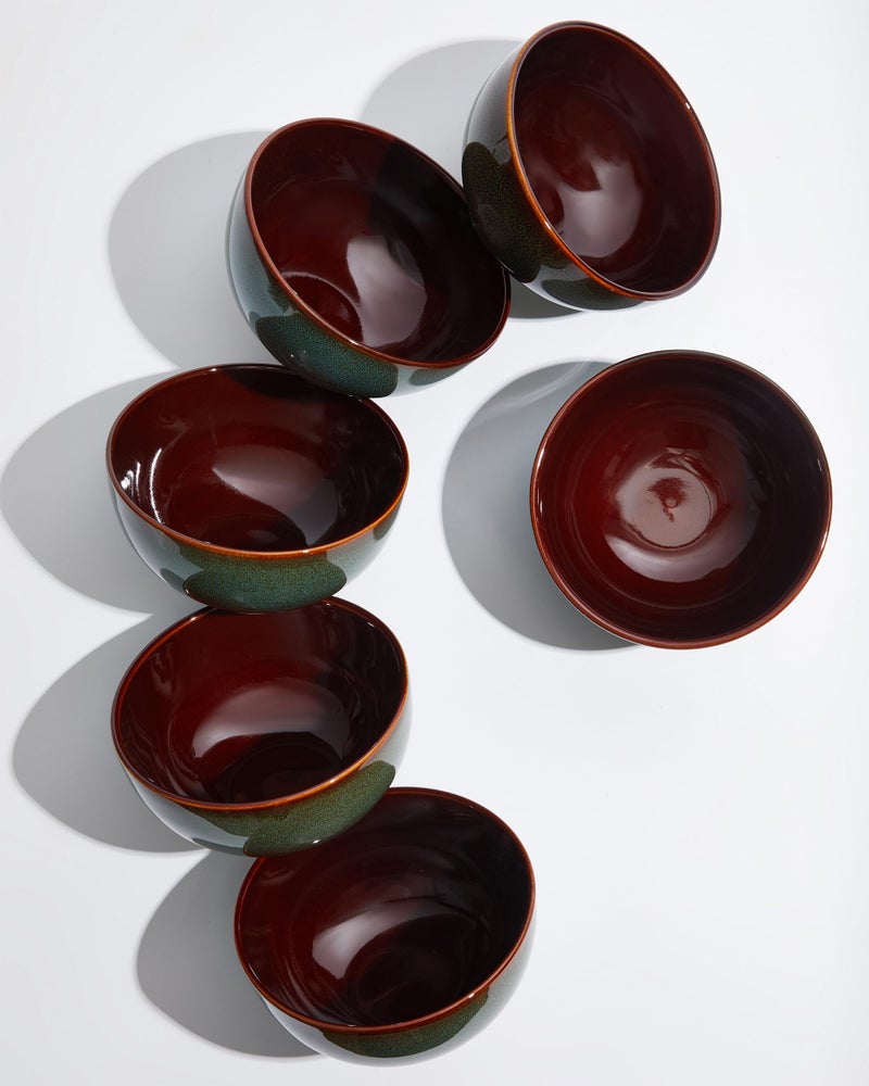 Pokini 5.5" Cereal Bowls & Dessert Bowls Set of 6-22 Oz Small Bowls for Kitchen-Ceramic Bowl for Cereal, Soup, Oatmeal, Salad, Ramen, Noodle, Rice, Yogurt-Dishwasher & Microwave Safe, Brown Green - Image 1