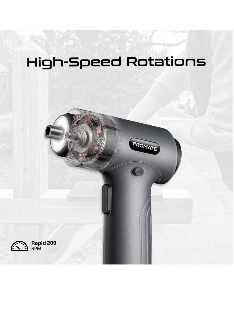 PROMATE Promate Electric Screwdriver Set, Premium 36-in-1 Wireless Rechargeable Screwdriver with 32 S2 Steel Bits, Rapid 200 RPM, 5Nm Strong Torque, LED Fill Light and Storage Case  - Image 3