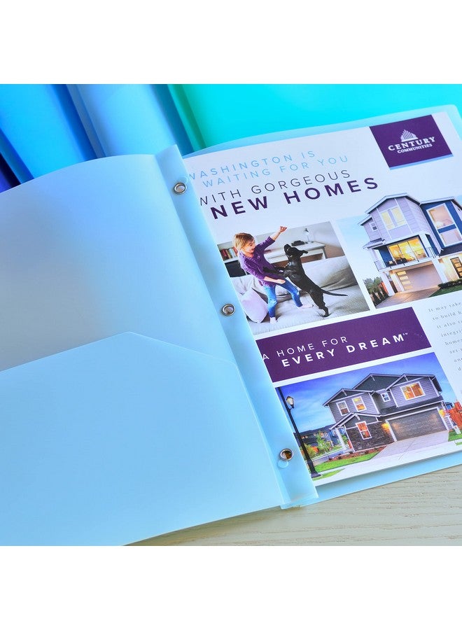 Youngever 12 Pack Heavy Duty Plastic Two Pocket Folders With 3 Prongs, Metal Prongs Fastener, Heavy Duty Plastic 2 Pocket Folder, In 6 Coastal Colors - Image 3