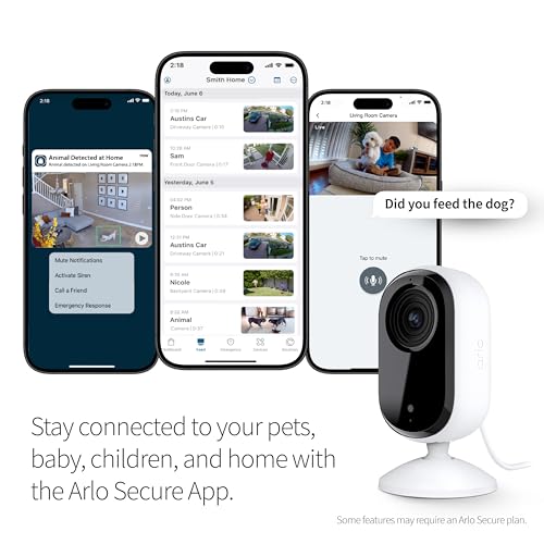 Arlo Essential Security Camera HD | Indoor Only | 2nd Gen | Pet Camera & Baby Monitor | Wired, Automated Privacy Shield, 2-Way Audio, Night Vision, Live Stream, Motion Alerts,Notifications|White 1 Cam - Image 4