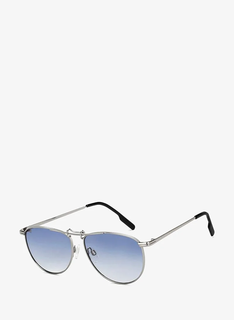 VINCENT CHASE Vincent Chase By Lenskart | Silver Blue Full Rim Pilot | Economic Range | Branded Latest and Stylish Sunglasses | 100% UV Protected | Men &amp; Women | Medium | VC S15804