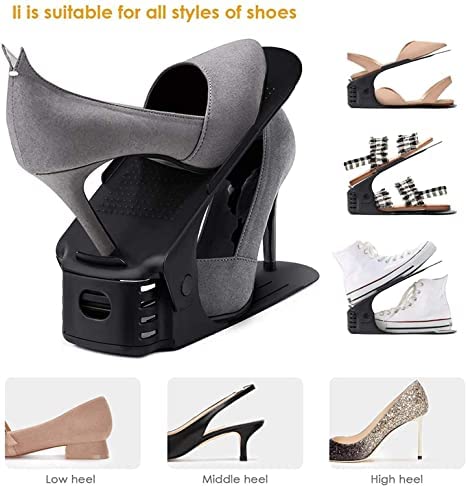 SKOFRI SKOFRI Shoe Rack Holder Plastic Double Deck Space Saving Rack Stand for Closet Organization Folding Slots Adjustable Organizer for Sandals Slipper Heels Flip Flops - Image 2
