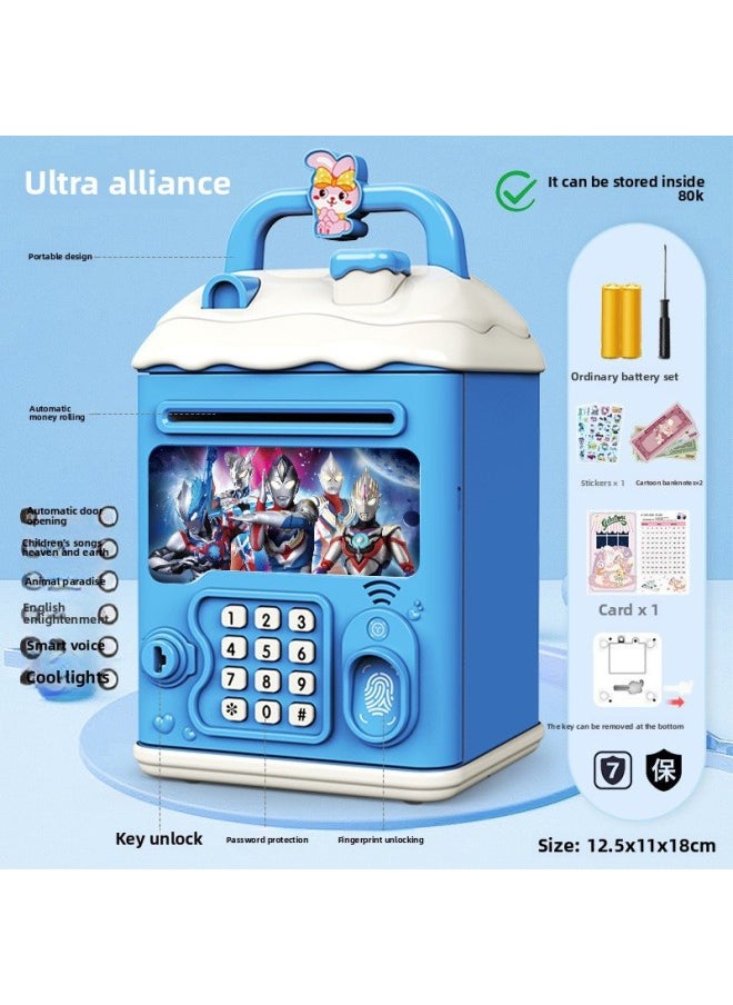 Generic - 2024 Children's Ultraman Piggy Bank Boy's Large Capacity Can't Fall, Only Can't Enter, Password Piggy Bank-Color:Blue Otoman [key Code Lock☆Music Story] Battery - Image 1