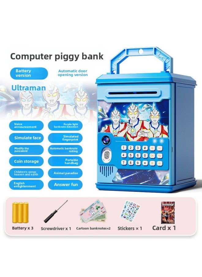 Generic - 2024 Children's Ultraman Piggy Bank Boy's Large Capacity Can't Fall, Only Can't Enter, Password Piggy Bank-Color:Blue Otoman [key Code Lock☆Music Story] Battery - Image 1