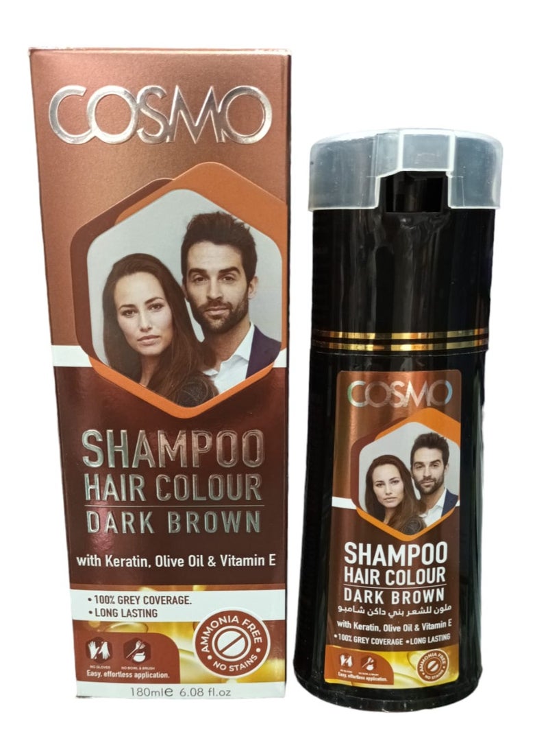 COSMO Dark Brown Hair Dye Shampoo With keratin and Olive Oil 180 ml 