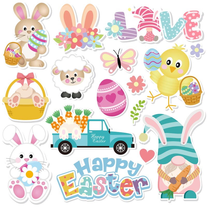 Whaline 16Pcs Easter Refrigerator Magnets Cartoon Easter Egg Bunny Chick Magnetic Stickers Happy Easter Decorative Garage Magnet for Easter Fridge Car Metal Door Mailbox Locker Office Cabinets Decor
