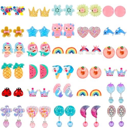 Hicdaw Kids Clip On Earrings for Girls Ages 412 Hypoallergenic 30 Pairs Sets Non Pierced Earrings Cute Clip On Earrings for Girls Set Girl Dress Up Mixcolor A - Image 1