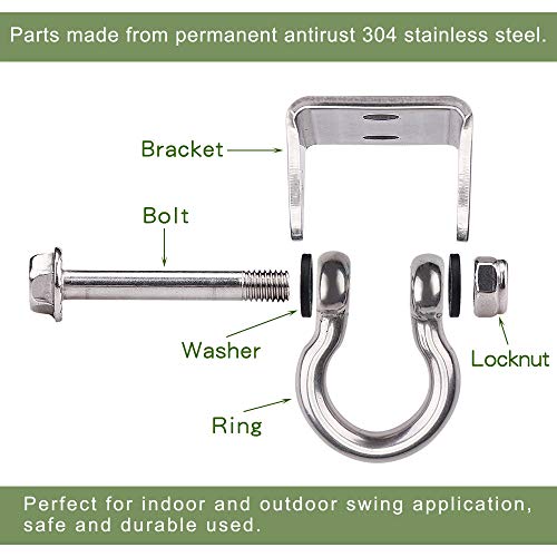 WAREMAID Set of 2 Heavy Duty 180 Swing Hangers Stainless Steel Swing Hook for Ceiling Wooden Porch Swing Hanging kit Playground Gym Rope Boxing Bag Hammock Chair Yoga Swing Mount 1000 lb Capacity - Image 3