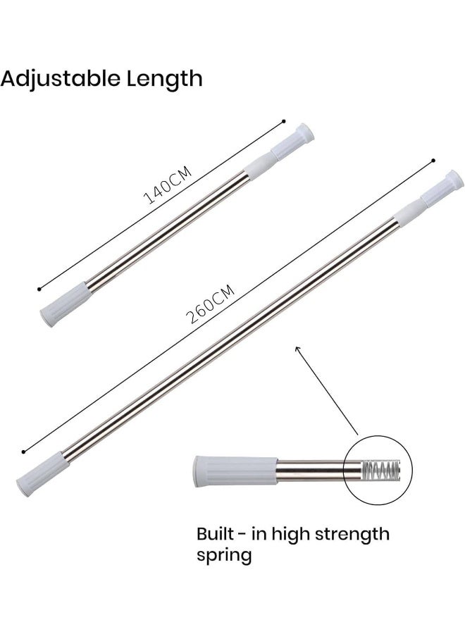 MOMENT Telescopic Shower Curtain Rods [140-260 Cm] Shower Rod Tension, Never Rust Anti-Slip Shower Curtain Rod For Bathroom Window, Adjustable Tension Shower Curtain Rod, Silver - Image 2