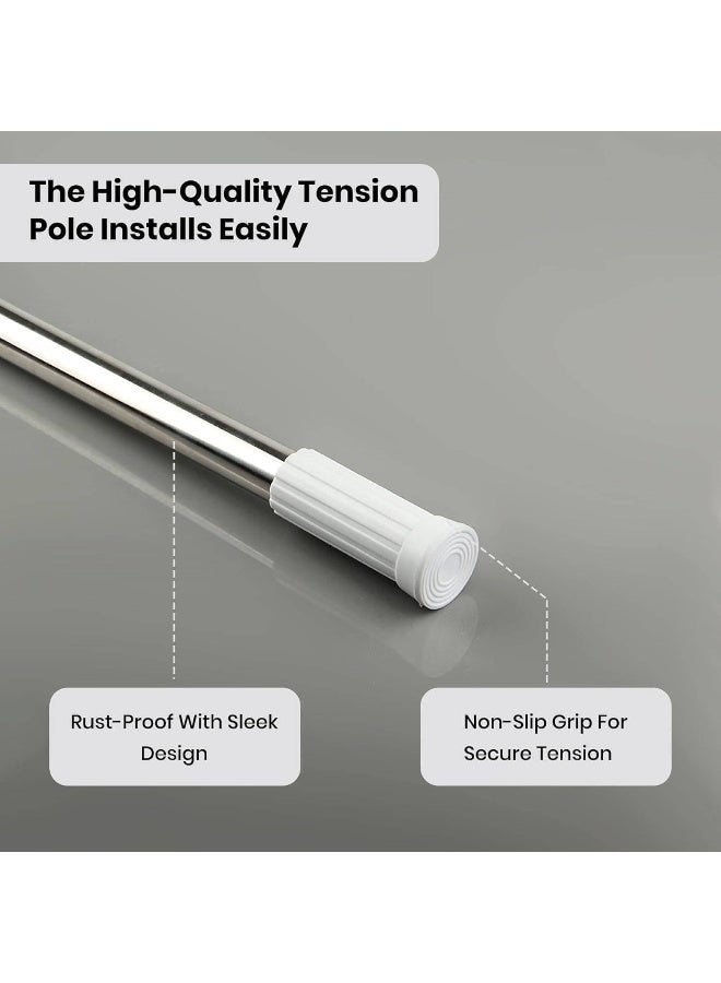 MOMENT Telescopic Shower Curtain Rods [140-260 Cm] Shower Rod Tension, Never Rust Anti-Slip Shower Curtain Rod For Bathroom Window, Adjustable Tension Shower Curtain Rod, Silver - Image 4