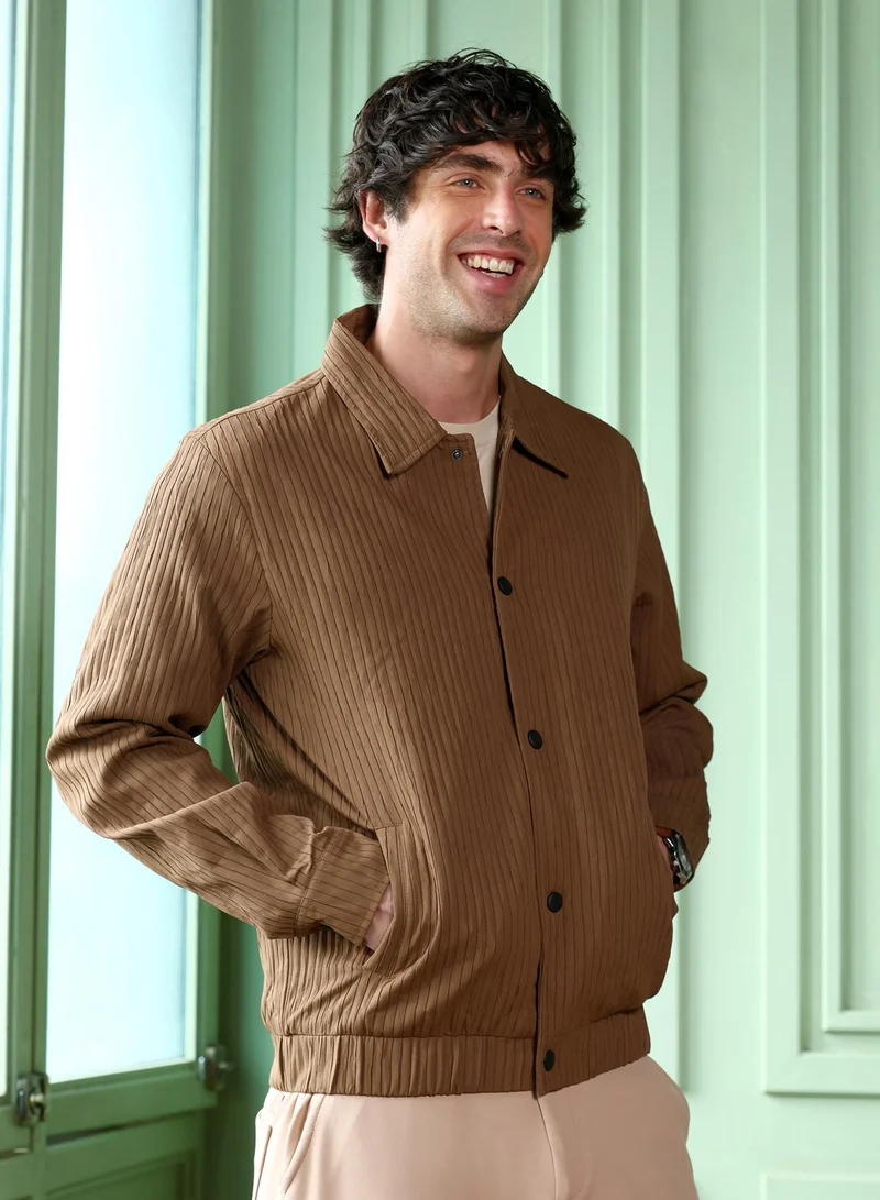 CAHOOT  Men's Chocolate Brown Zip-Front Crushed-Tactile Jacket for Men | Best Price UAE