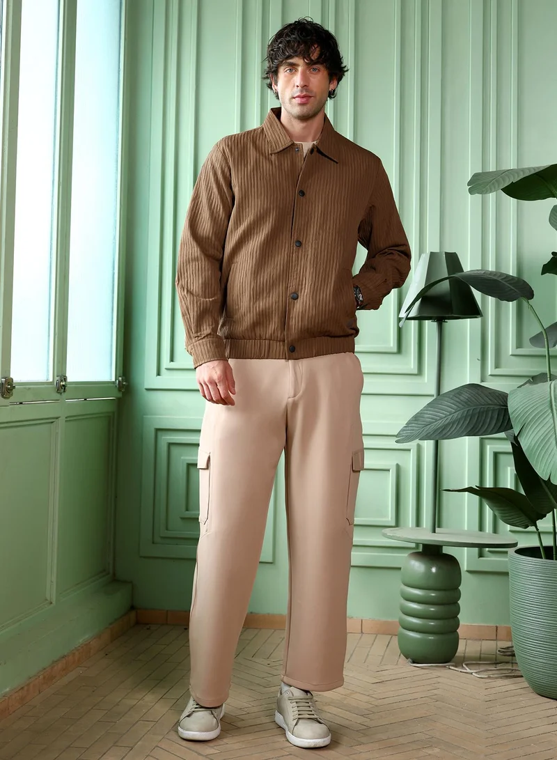 CAHOOT  Men's Chocolate Brown Zip-Front Crushed-Tactile Jacket for Men | Best Price UAE
