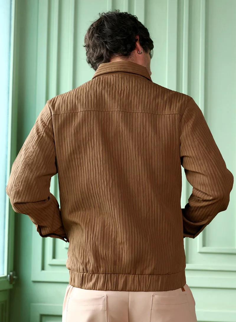 CAHOOT  Men's Chocolate Brown Zip-Front Crushed-Tactile Jacket for Men | Best Price UAE