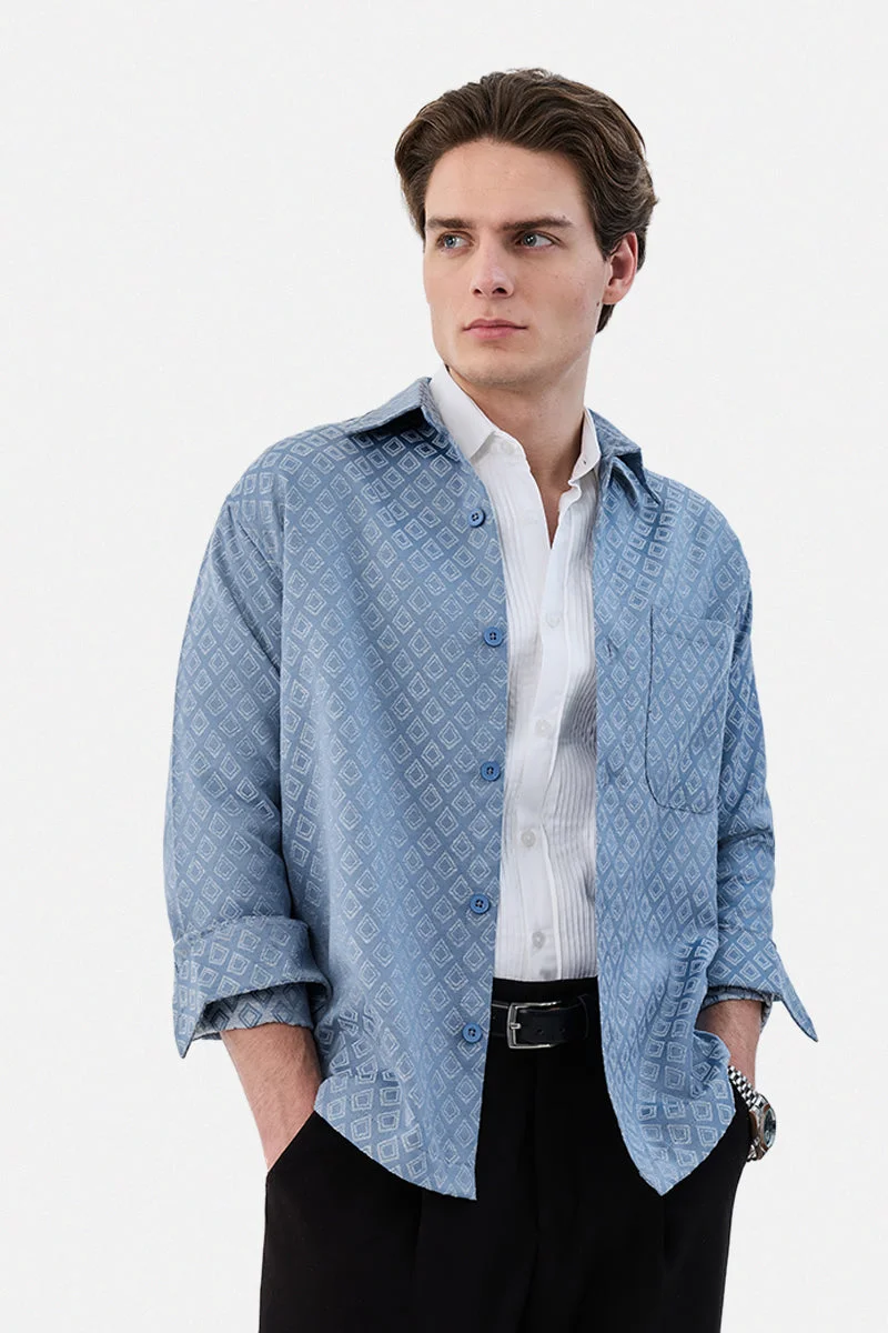 SNITCH Light Blue Geometric Long Sleeve Relaxed Overshirt