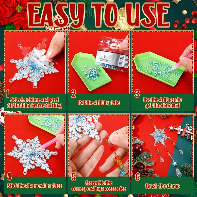 Jetec 3 Pcs Christmas Diamond Art Kits Painting Suncatcher Wind Chime Double Sided Crystal Hanging Ornaments for DIY Crafts Window Home Garden Decor(Snowflake) - Image 4