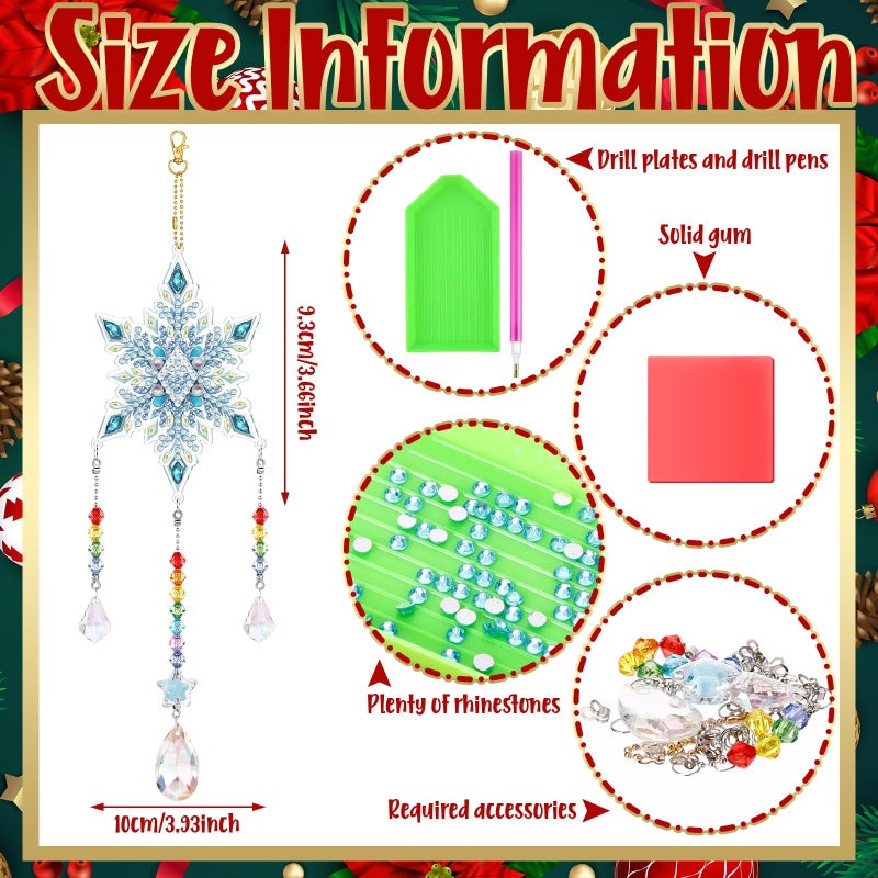 Jetec 3 Pcs Christmas Diamond Art Kits Painting Suncatcher Wind Chime Double Sided Crystal Hanging Ornaments for DIY Crafts Window Home Garden Decor(Snowflake) - Image 2