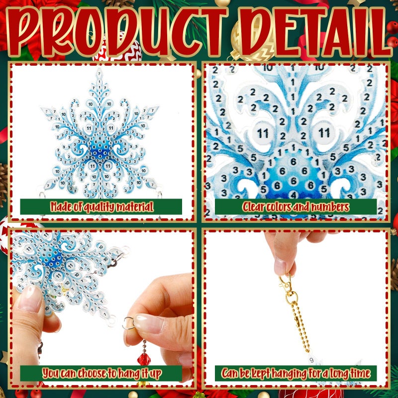 Jetec 3 Pcs Christmas Diamond Art Kits Painting Suncatcher Wind Chime Double Sided Crystal Hanging Ornaments for DIY Crafts Window Home Garden Decor(Snowflake) - Image 3