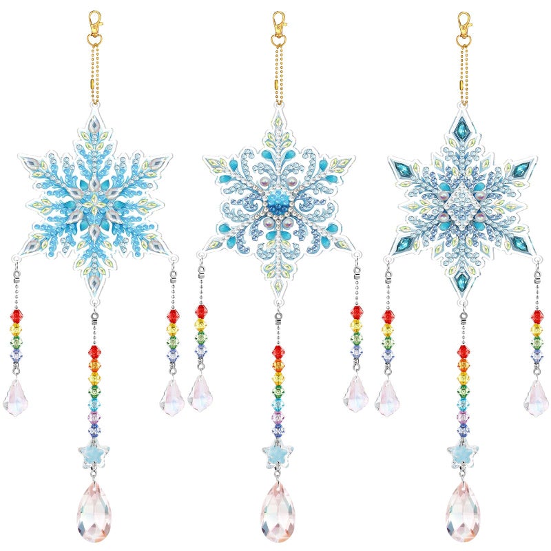 Jetec 3 Pcs Christmas Diamond Art Kits Painting Suncatcher Wind Chime Double Sided Crystal Hanging Ornaments for DIY Crafts Window Home Garden Decor(Snowflake) - Image 1
