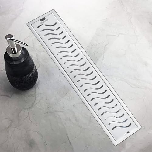 EVANEX EVANEX Bathroom Drain Drainer | 24x4 Inch 304 Grade Stainless Steel Shower Drain Channel | Drain Strainer for Bathroom with Cockroach Trap (Silver Wave, 24 x 4 Inch) - Image 1