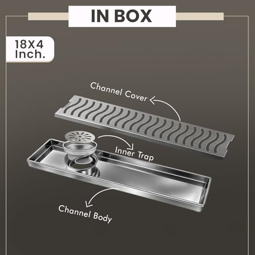 EVANEX EVANEX Bathroom Drain Drainer | 24x4 Inch 304 Grade Stainless Steel Shower Drain Channel | Drain Strainer for Bathroom with Cockroach Trap (Silver Wave, 24 x 4 Inch) - Image 3