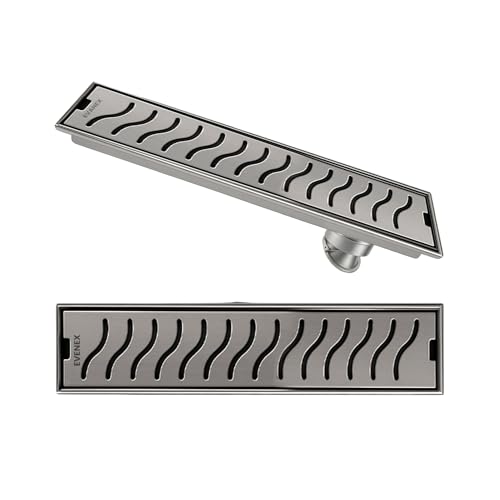 EVANEX EVANEX Bathroom Drain Drainer | 24x4 Inch 304 Grade Stainless Steel Shower Drain Channel | Drain Strainer for Bathroom with Cockroach Trap (Silver Wave, 24 x 4 Inch) - Image 2