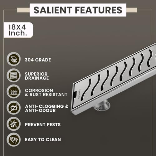 EVANEX EVANEX Bathroom Drain Drainer | 24x4 Inch 304 Grade Stainless Steel Shower Drain Channel | Drain Strainer for Bathroom with Cockroach Trap (Silver Wave, 24 x 4 Inch) - Image 4