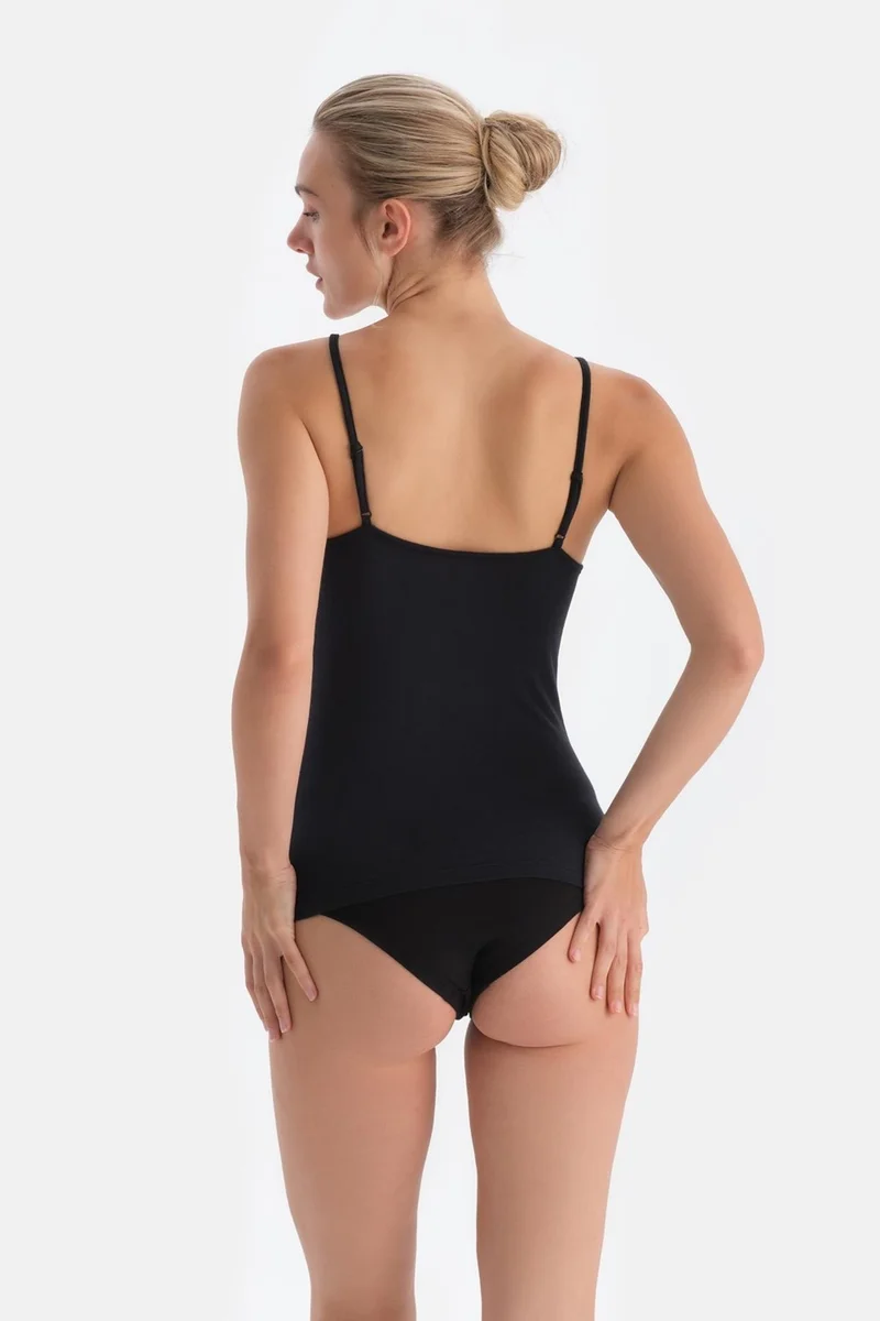 داجي Black 5017KC Modal Cashmere Lace Detailed Tank Top