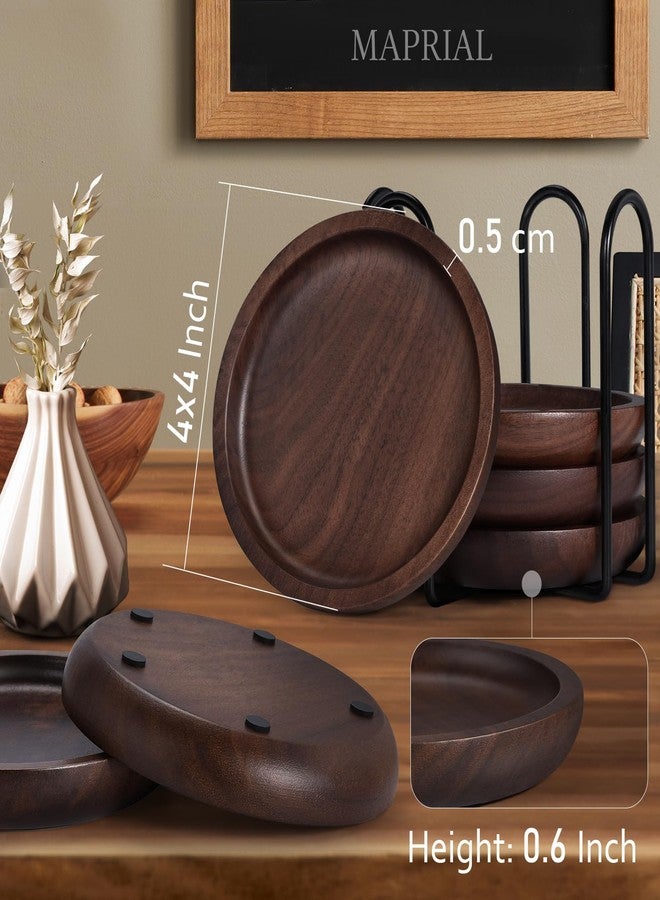 MAPRIAL Wood Coasters Set of 6 with Holder for Drinks, MAPRIAL 4 Inch Gorgeous Wooden Coasters 100% Natural Walnut with Anti-Scratch Backing for Coffee Table, Gifts, Wedding, Party - Image 2