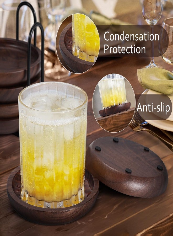MAPRIAL Wood Coasters Set of 6 with Holder for Drinks, MAPRIAL 4 Inch Gorgeous Wooden Coasters 100% Natural Walnut with Anti-Scratch Backing for Coffee Table, Gifts, Wedding, Party - Image 3