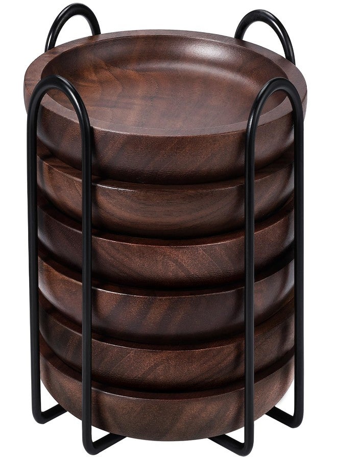 MAPRIAL Wood Coasters Set of 6 with Holder for Drinks, MAPRIAL 4 Inch Gorgeous Wooden Coasters 100% Natural Walnut with Anti-Scratch Backing for Coffee Table, Gifts, Wedding, Party - Image 1