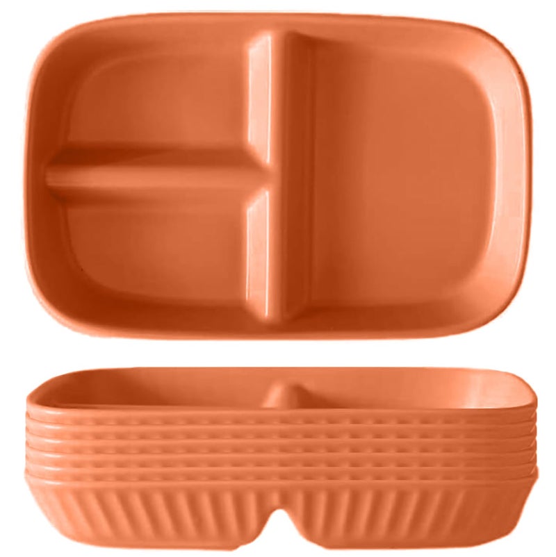 Oicia Unbreakable Divided Plates for Kids Adults Dishwasher Microwave Safe Compartment Plates Lightweight Reusable Plastic Portion Control Plates BPA Free and Healthy Orange Pack of 6 - Image 1
