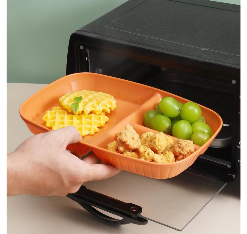 Oicia Unbreakable Divided Plates for Kids Adults Dishwasher Microwave Safe Compartment Plates Lightweight Reusable Plastic Portion Control Plates BPA Free and Healthy Orange Pack of 6 - Image 3
