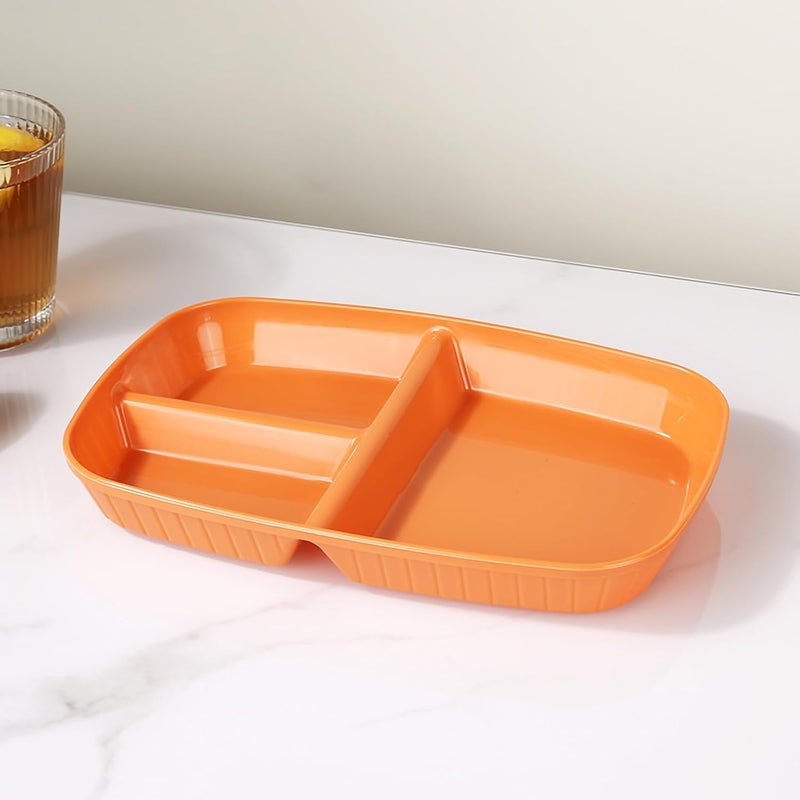Oicia Unbreakable Divided Plates for Kids Adults Dishwasher Microwave Safe Compartment Plates Lightweight Reusable Plastic Portion Control Plates BPA Free and Healthy Orange Pack of 6 - Image 4