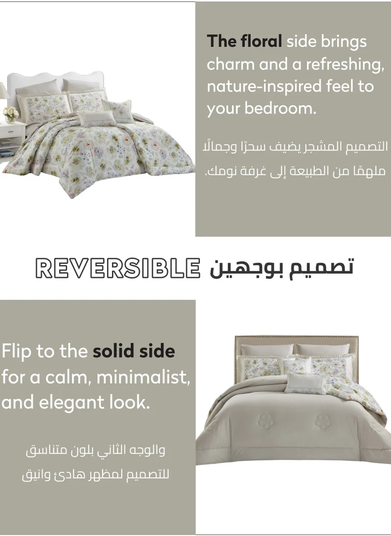 Donetella Cotton Comforter Set 4-Pcs Single Size All Season Reversible Floral Printed Bed Fits(120 X 200 Cm) With 350 GSM Down ALternative Filling,Cotton Seed