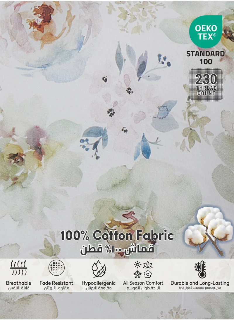 Donetella Cotton Comforter Set 4-Pcs Single Size All Season Reversible Floral Printed Bed Fits(120 X 200 Cm) With 350 GSM Down ALternative Filling,Cotton Seed
