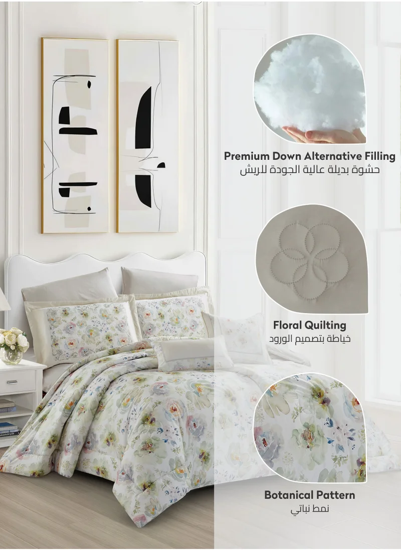 Donetella Cotton Comforter Set 4-Pcs Single Size All Season Reversible Floral Printed Bed Fits(120 X 200 Cm) With 350 GSM Down ALternative Filling,Cotton Seed