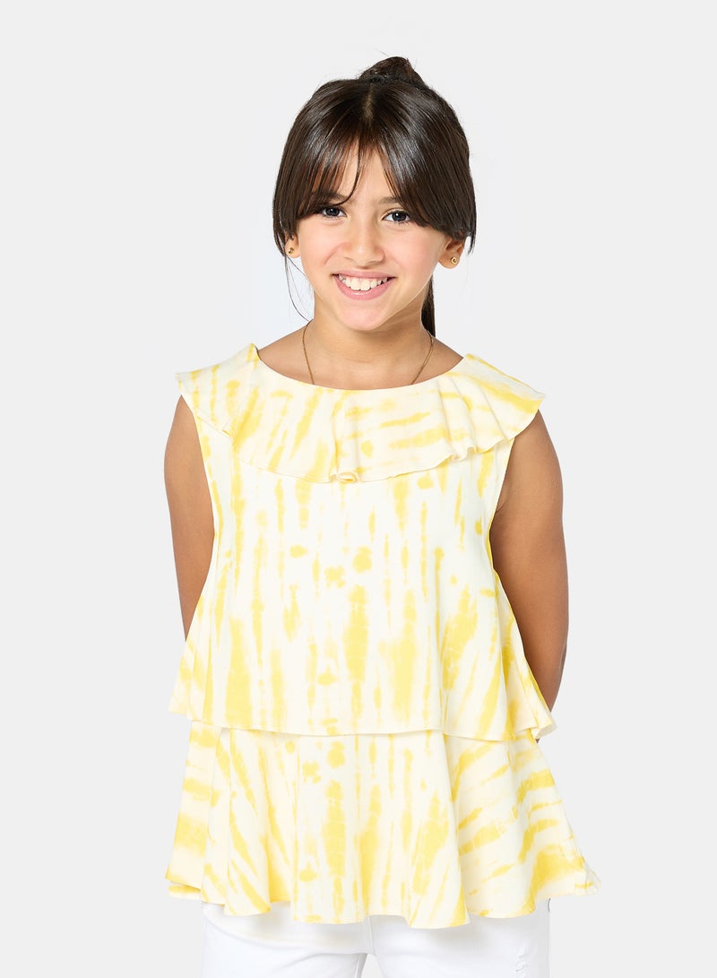 Panco Girls CITY Batik Patterned Flounce Blouse - Image 1