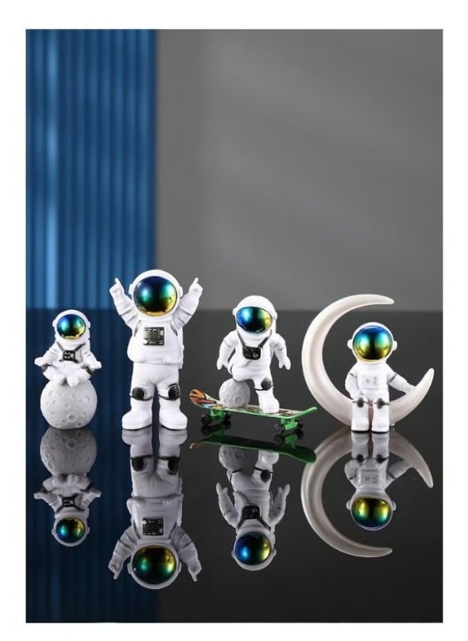 Beauenty Creative Astronaut Decoration 4-Pack Astronaut Statue Astronaut Statue Model For Astronaut Model Living Room TV Cabinet Hanging Decoration Children's Room Decoration Space Theme Birthday Gift - White  - Image 1