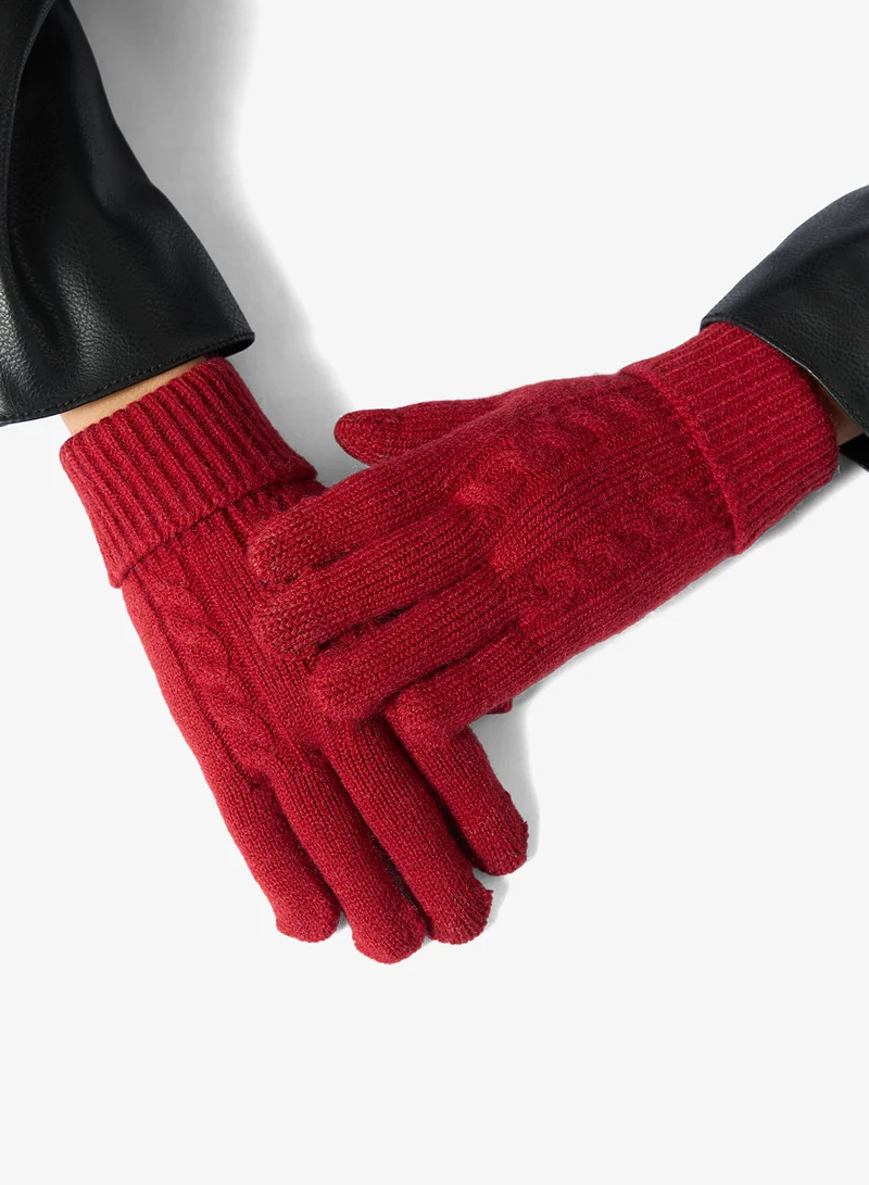 Ginger Textured Knitted Gloves