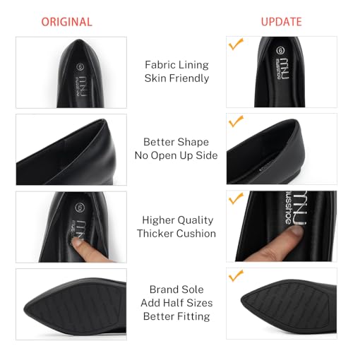 MUSSHOE Flat Shoes Women Pointed Toe Comfortable Slip on Women's Flats, Black Pu 8 - Image 5